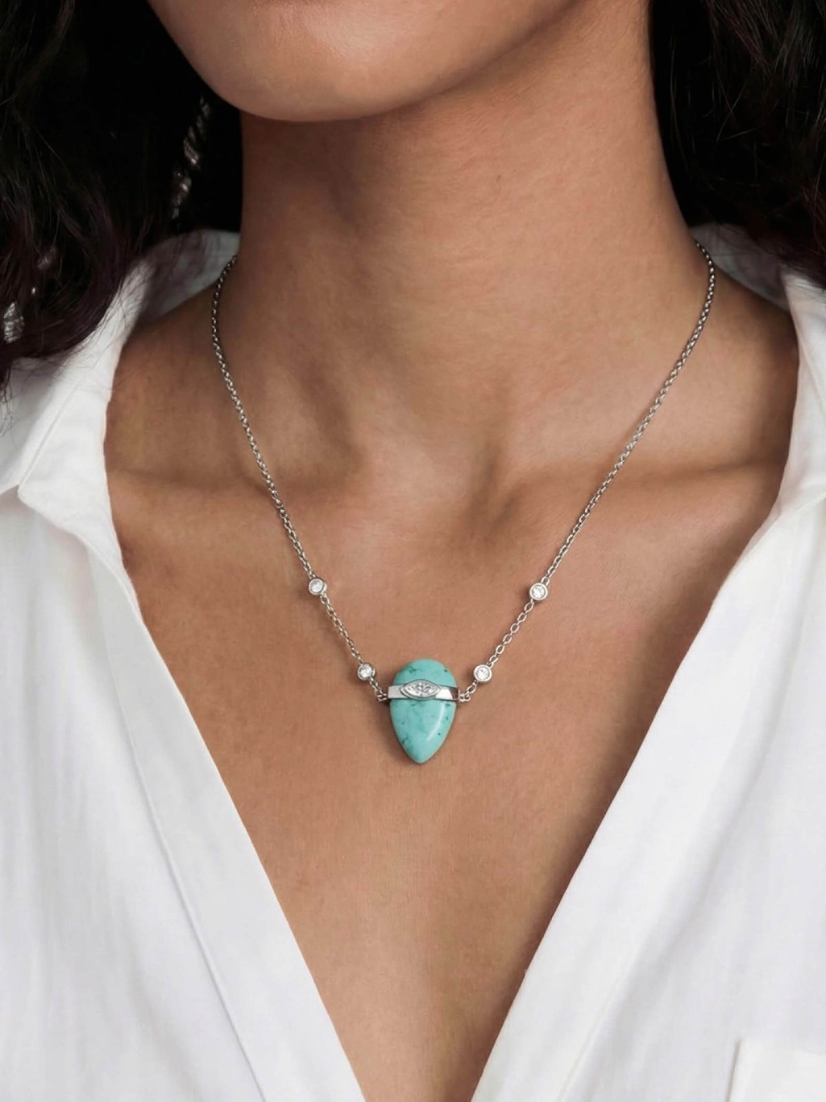 Turquoise Solstice Necklace - Turquoise with Silver Plating | Ettika