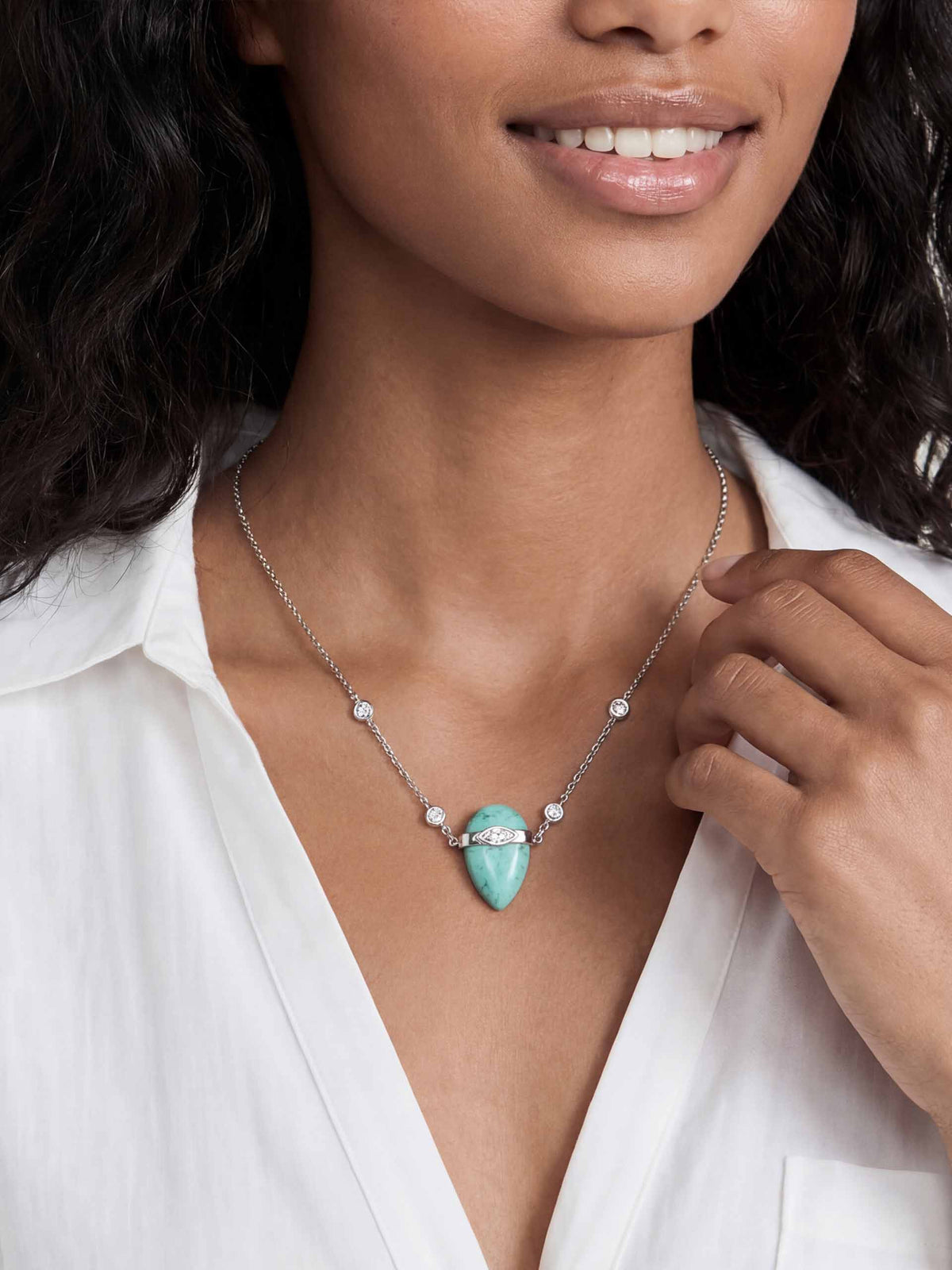 Turquoise Solstice Necklace - Turquoise with Silver Plating | Ettika