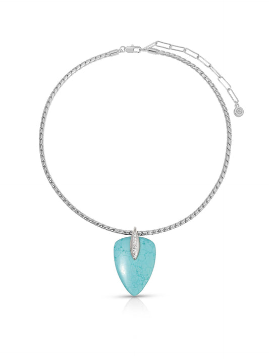 Turquoise Solstice Pendant Choker - Turquoise with Silver Plating | Ettika