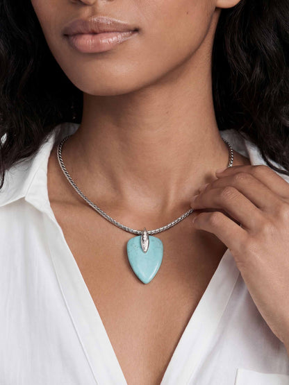Turquoise Solstice Pendant Choker - Turquoise with Silver Plating | Ettika