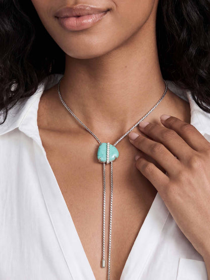 Turquoise Solstice Bolo Necklace - Turquoise with Silver Plating | Ettika