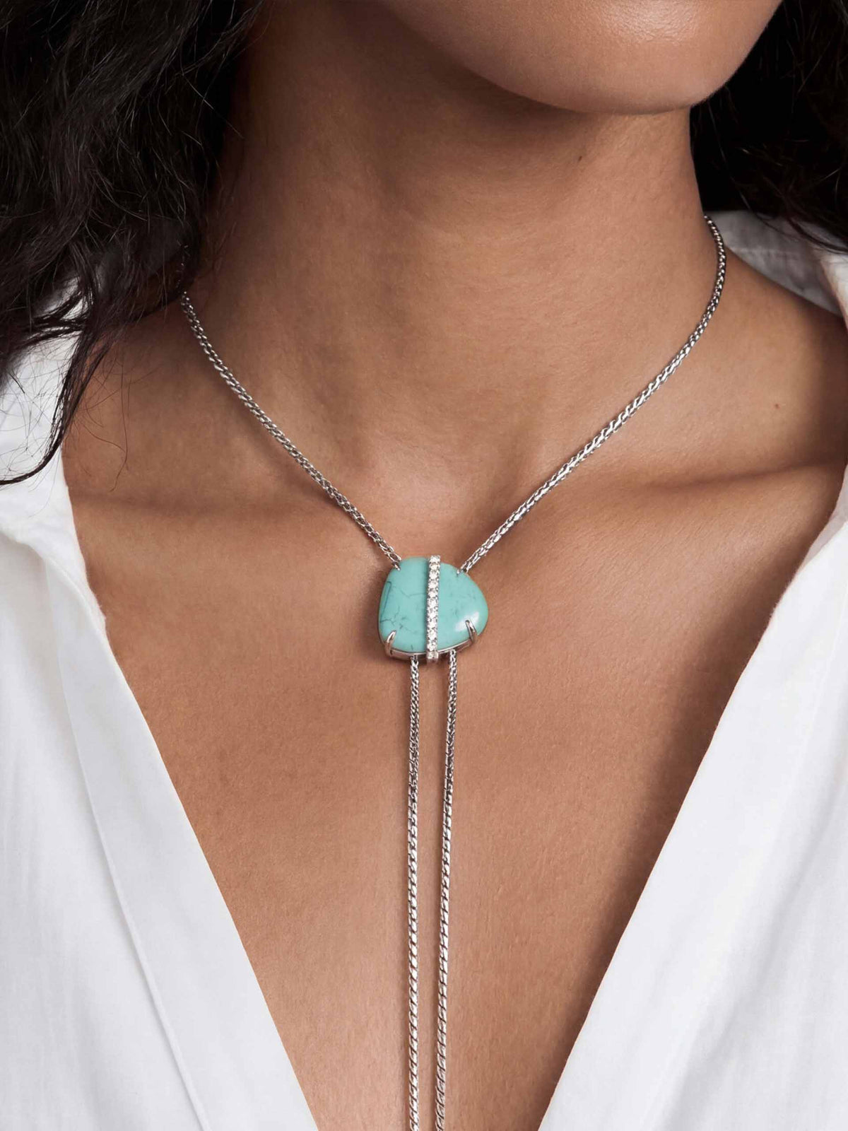 Turquoise Solstice Bolo Necklace - Turquoise with Silver Plating | Ettika