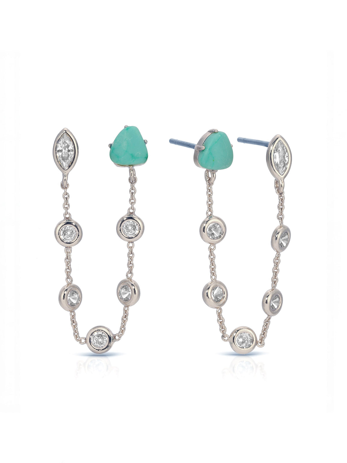 Double Piercing Turquoise Earrings - Turquoise with Silver Plating | Ettika