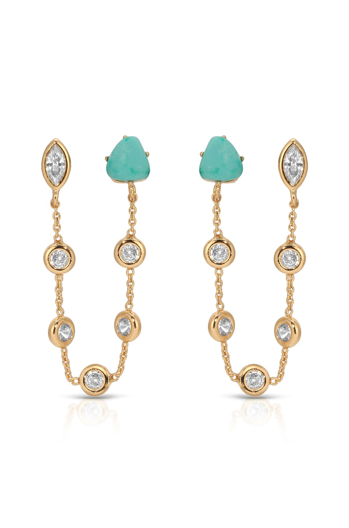 Double Piercing Turquoise Earrings - Turquoise with Silver Plating | Ettika