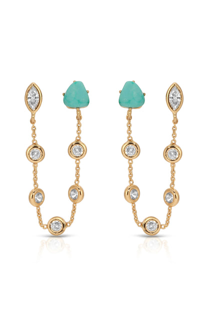 Double Piercing Turquoise Earrings - Turquoise with Silver Plating | Ettika