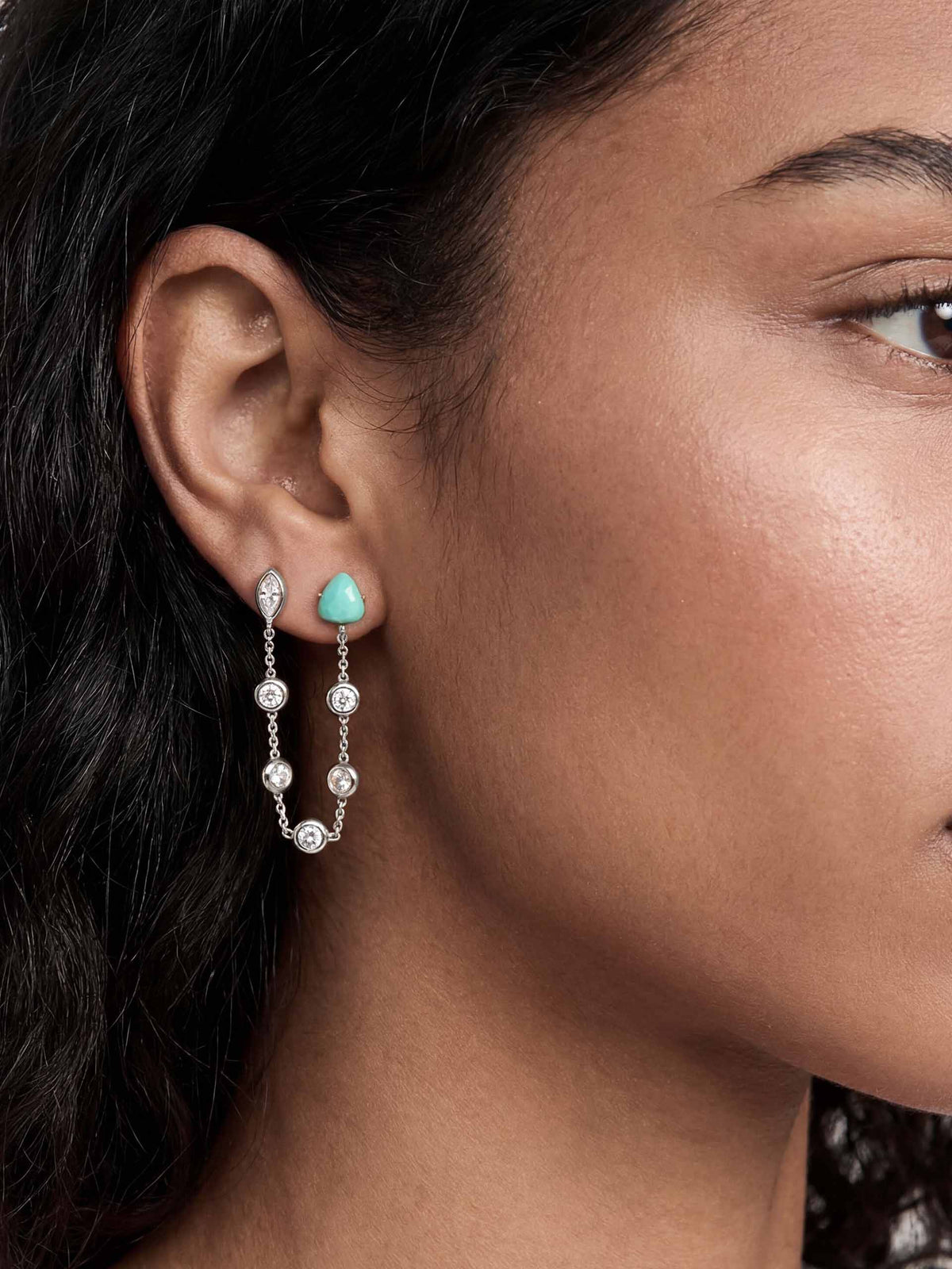Double Piercing Turquoise Earrings - Turquoise with Silver Plating | Ettika