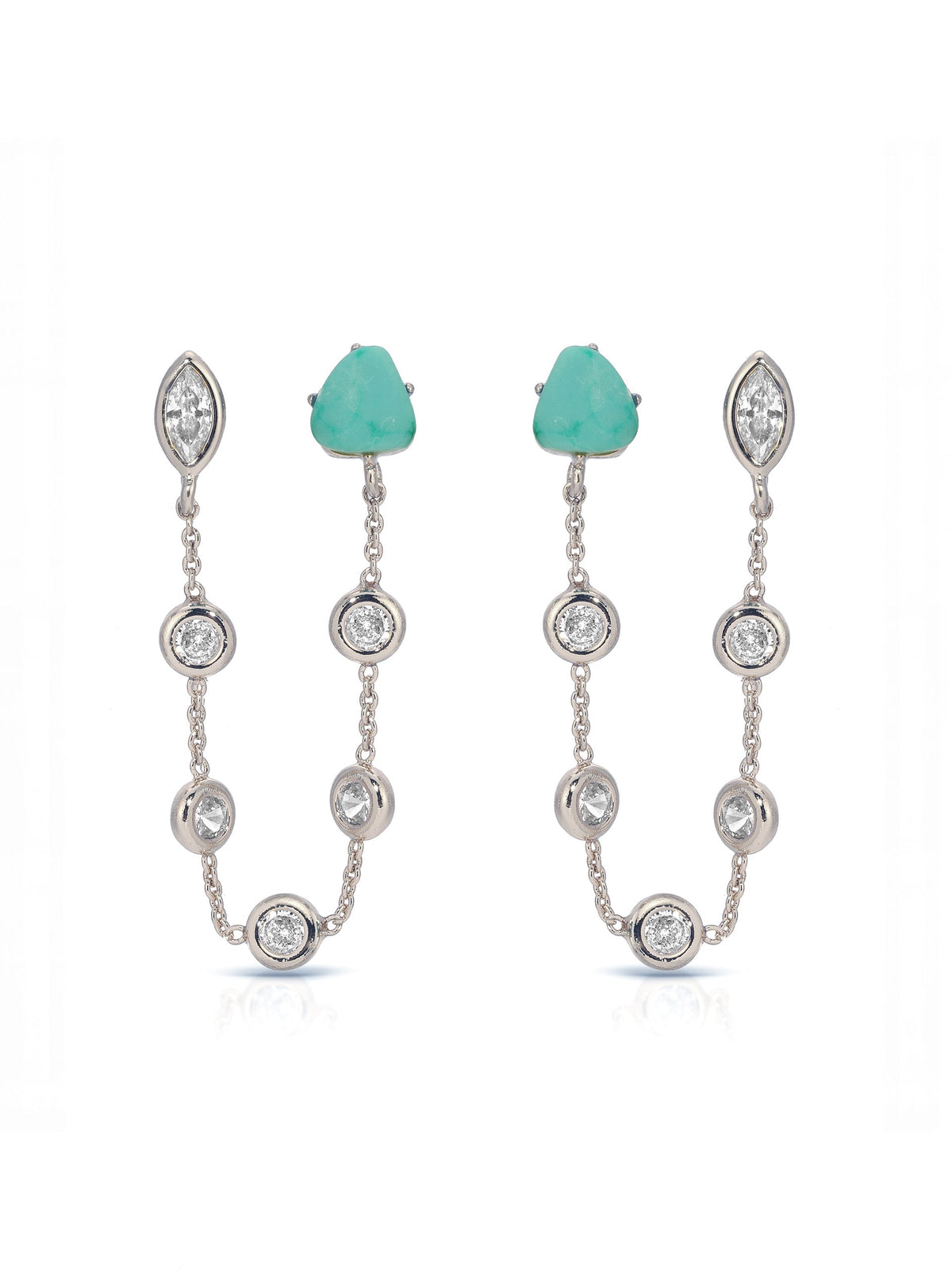 Double Piercing Turquoise Earrings - Turquoise with Silver Plating | Ettika