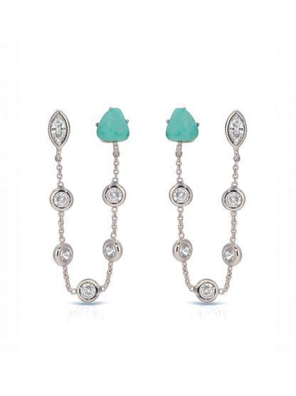 Double Piercing Turquoise Earrings - Turquoise with Silver Plating | Ettika