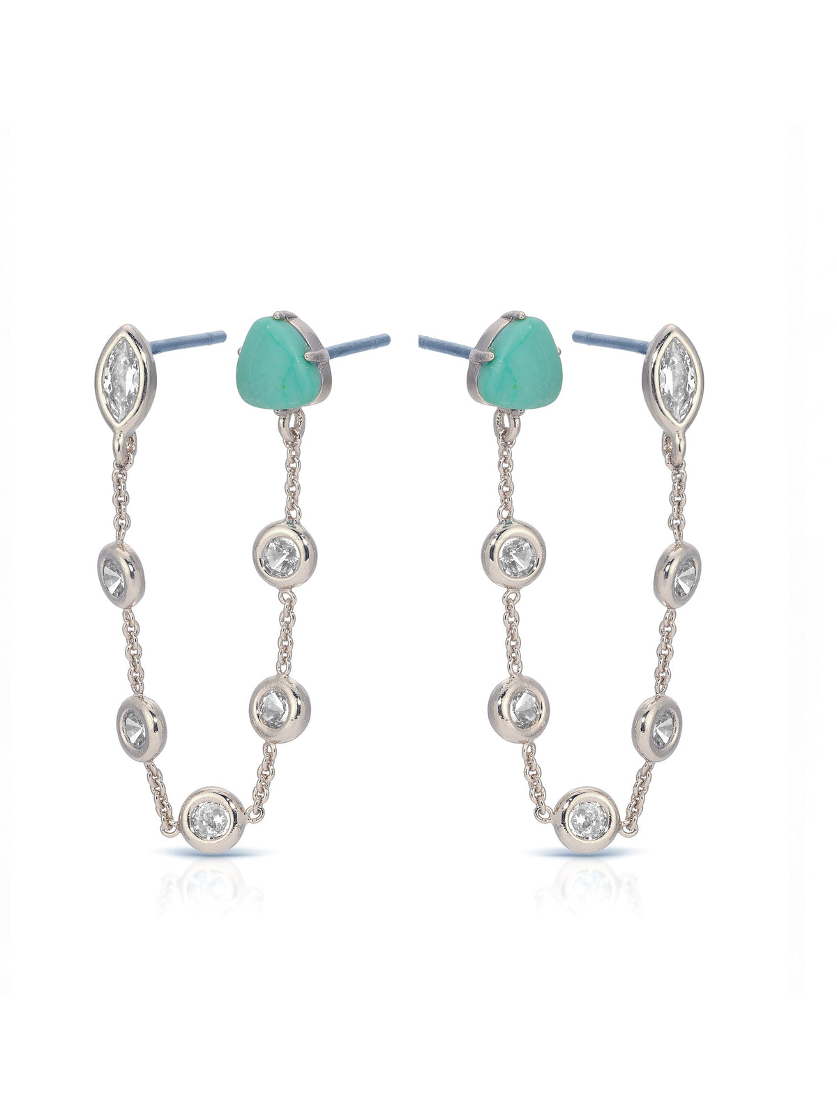 Double Piercing Turquoise Earrings - Turquoise with Silver Plating | Ettika