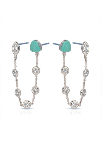 Double Piercing Turquoise Earrings - Turquoise with Silver Plating | Ettika
