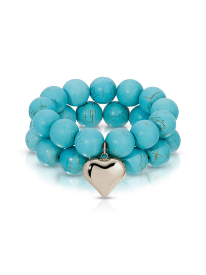 Luck and Love Turquoise Heart Bracelet Set - Turquoise with Silver Plating | Ettika