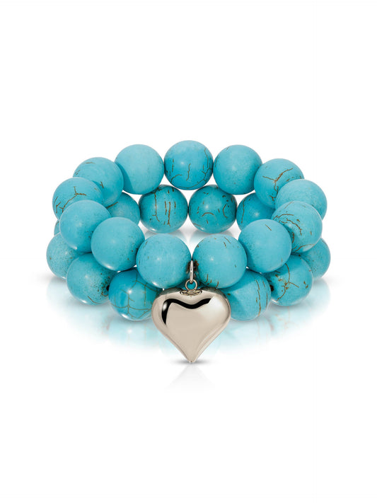 Luck and Love Turquoise Heart Bracelet Set - Turquoise with Silver Plating | Ettika