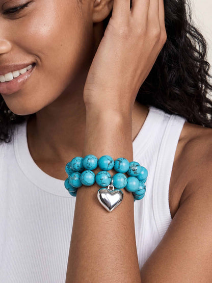 Luck and Love Turquoise Heart Bracelet Set - Turquoise with Silver Plating | Ettika