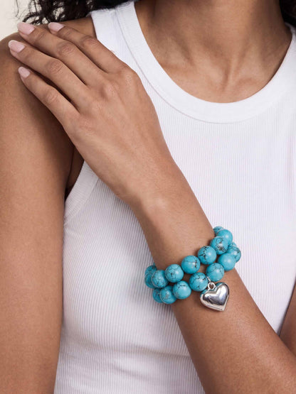 Luck and Love Turquoise Heart Bracelet Set - Turquoise with Silver Plating | Ettika