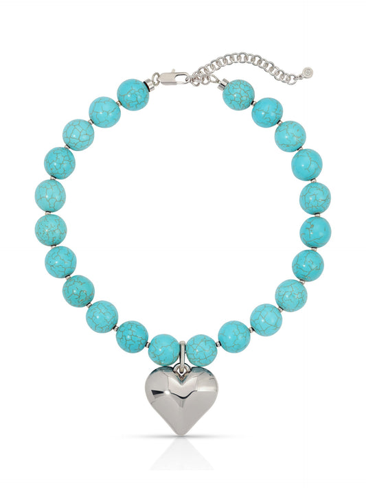 Luck and Love Turquoise Heart Necklace - Turquoise with Silver Plating | Ettika