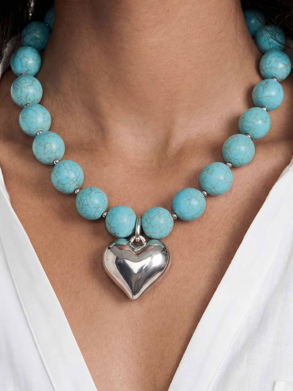Luck and Love Turquoise Heart Necklace - Turquoise with Silver Plating | Ettika