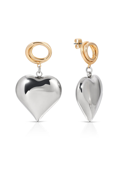 Chunky Heart Mixed Metal Earrings - Rhodium and 18k Gold Plated | Ettika
