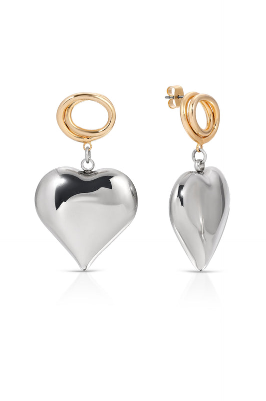 Chunky Heart Mixed Metal Earrings - Rhodium and 18k Gold Plated | Ettika