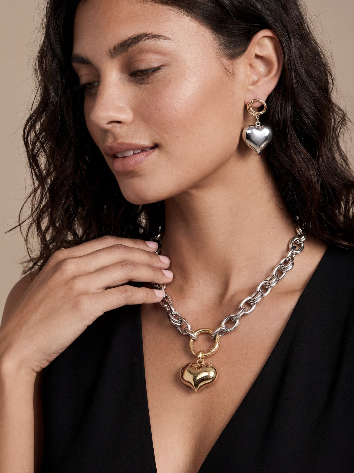 Chunky Heart Mixed Metal Earrings - Rhodium and 18k Gold Plated | Ettika