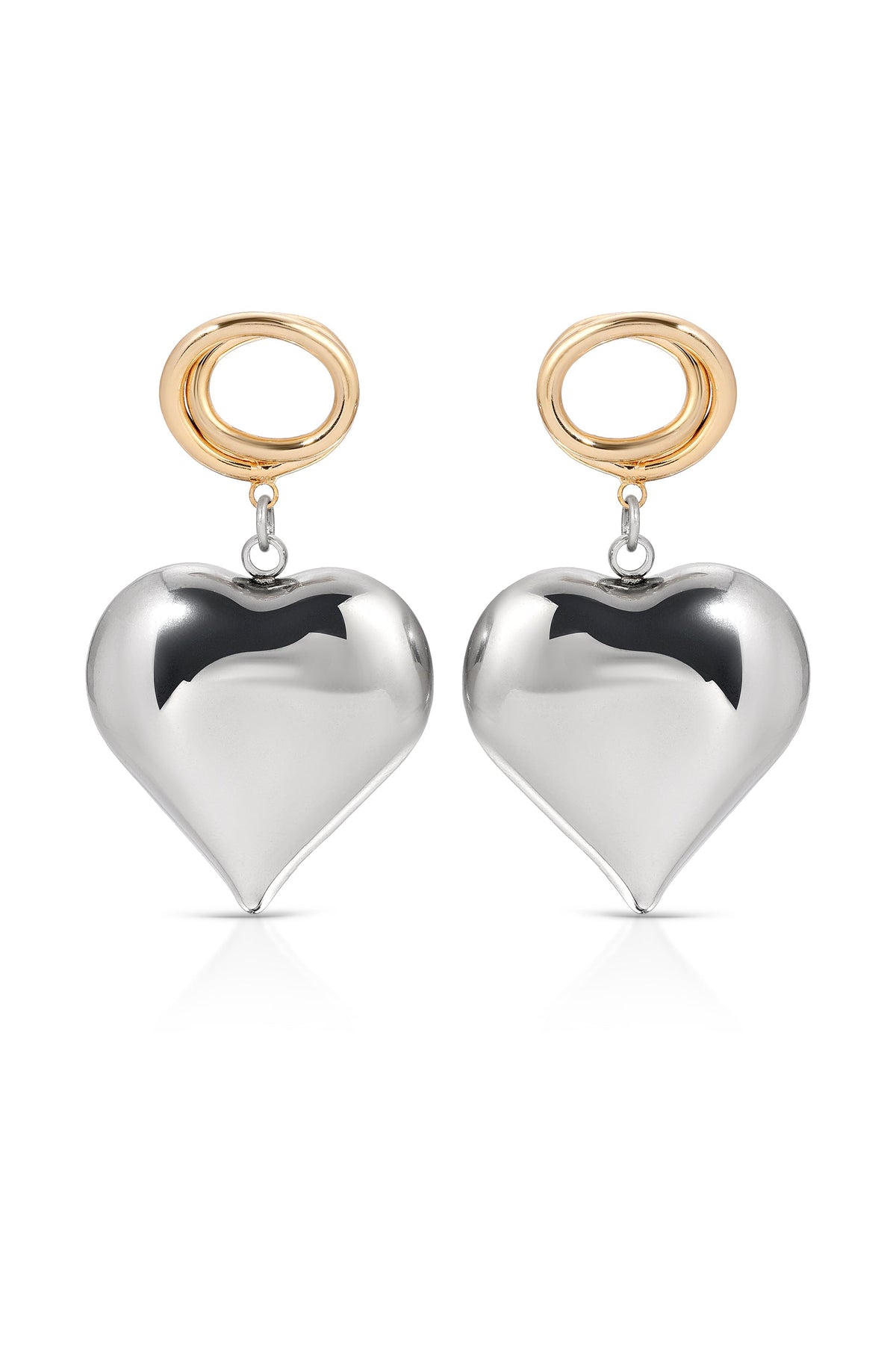 Chunky Heart Mixed Metal Earrings - Rhodium and 18k Gold Plated | Ettika
