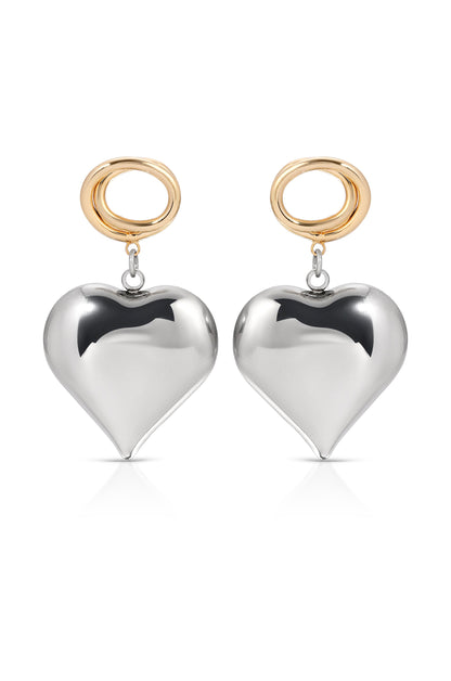 Chunky Heart Mixed Metal Earrings - Rhodium and 18k Gold Plated | Ettika