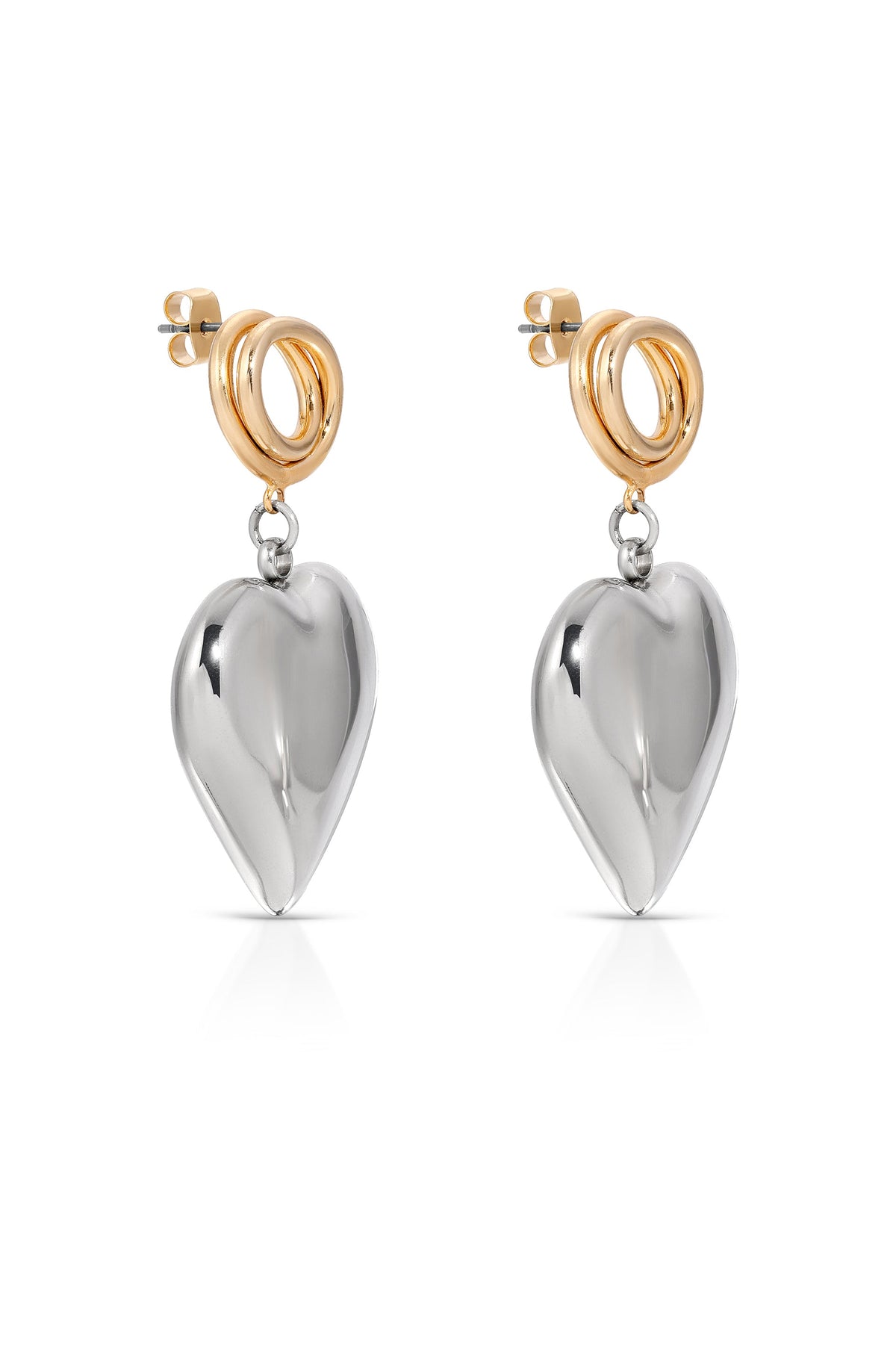 Chunky Heart Mixed Metal Earrings - Rhodium and 18k Gold Plated | Ettika