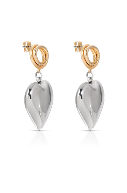 Chunky Heart Mixed Metal Earrings - Rhodium and 18k Gold Plated | Ettika