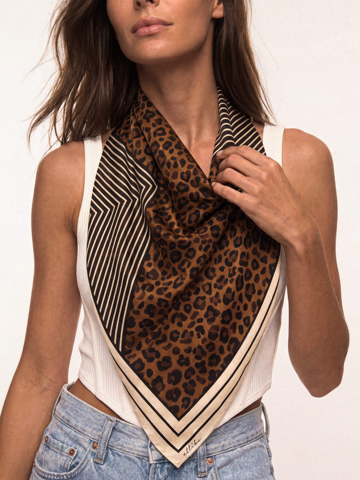 Leopard Stripe Scarf - Brown | Ettika