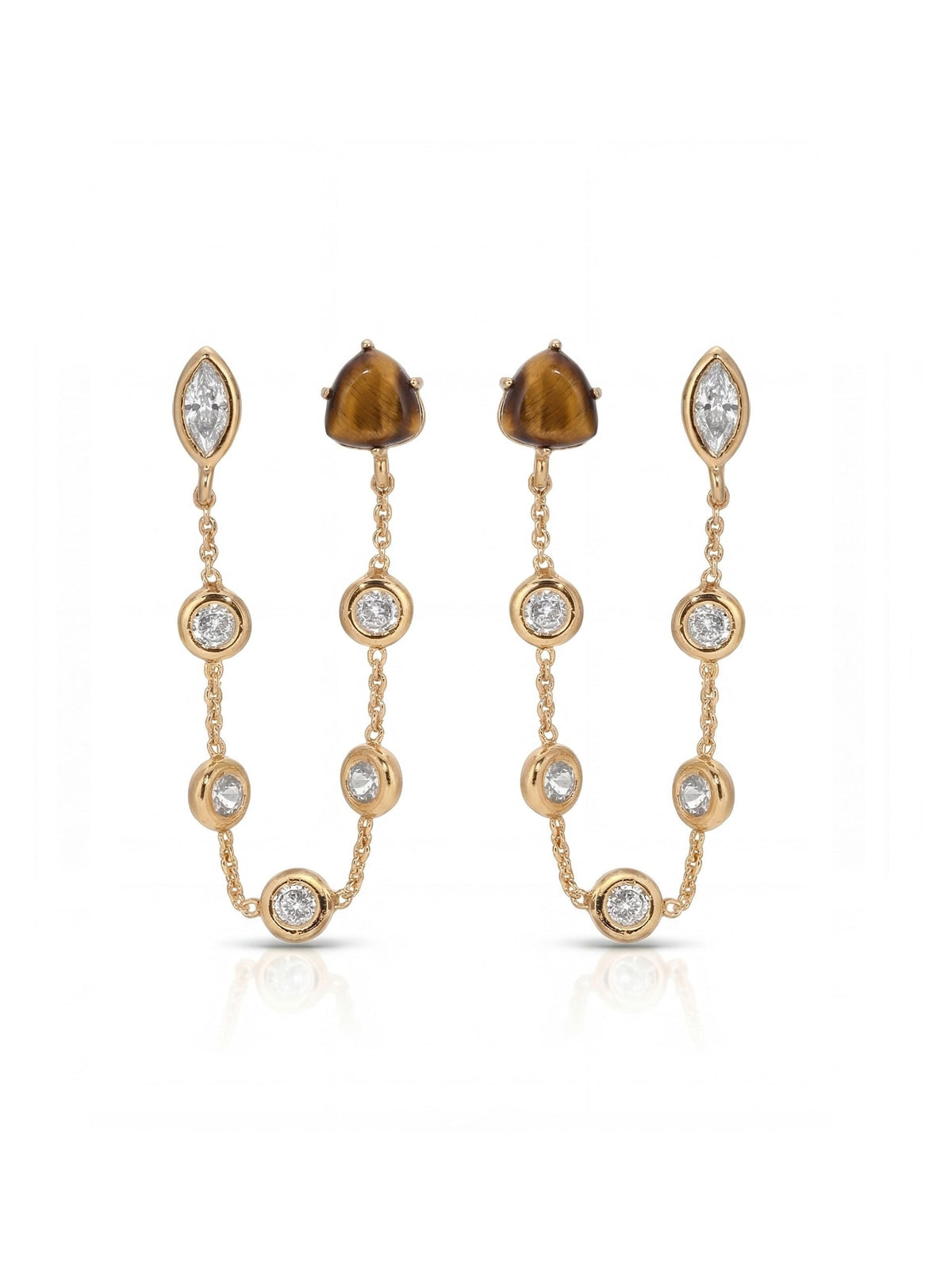 Double Piercing Tiger's Eye Earrings - Tigers Eye with 18k Gold Plating | Ettika