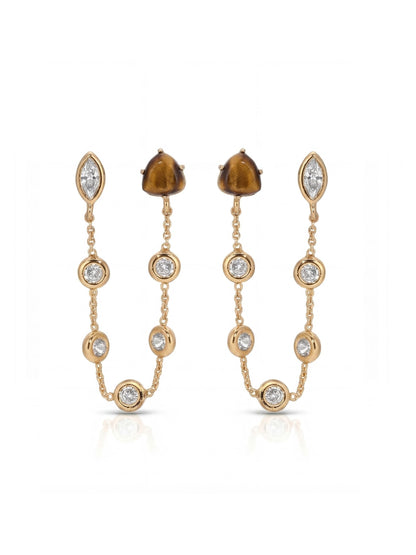 Double Piercing Tiger's Eye Earrings - Tigers Eye with 18k Gold Plating | Ettika