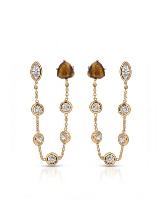 Double Piercing Tiger's Eye Earrings - Tigers Eye with 18k Gold Plating | Ettika