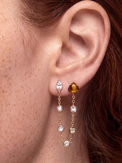 Double Piercing Tiger's Eye Earrings - Tigers Eye with 18k Gold Plating | Ettika
