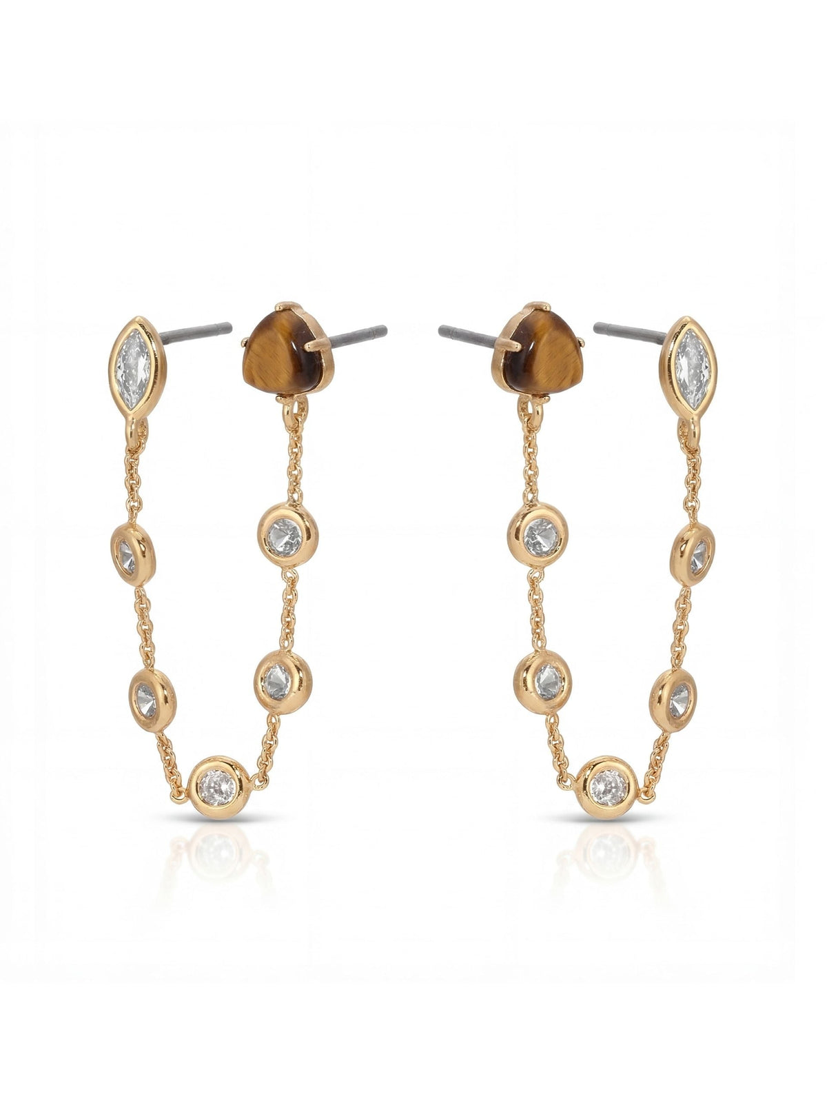 Double Piercing Tiger's Eye Earrings - Tigers Eye with 18k Gold Plating | Ettika