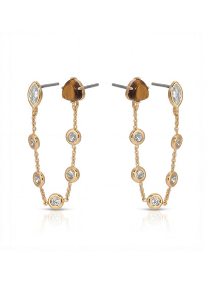 Double Piercing Tiger's Eye Earrings - Tigers Eye with 18k Gold Plating | Ettika