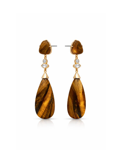 Tiger's Eye Solstice Drop Earrings - Tigers Eye with 18k Gold Plating | Ettika