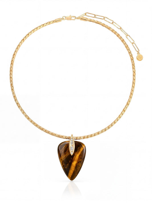 Solstice Pendant Choker in Tiger's Eye - Tigers Eye with 18k Gold Plating | Ettika