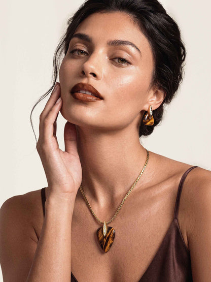 Solstice Pendant Choker in Tiger's Eye - Tigers Eye with 18k Gold Plating | Ettika