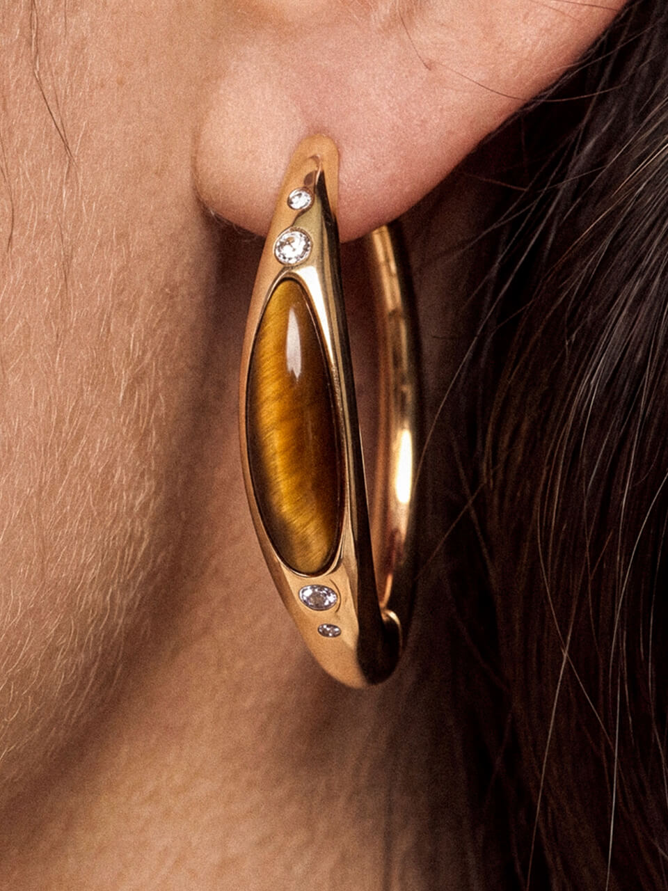 Tiger's Eye Solstice Hoops - Tigers Eye with 18k Gold Plating | Ettika