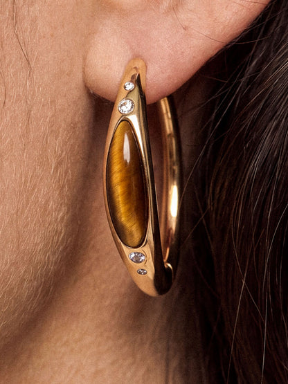 Tiger's Eye Solstice Hoops - Tigers Eye with 18k Gold Plating | Ettika