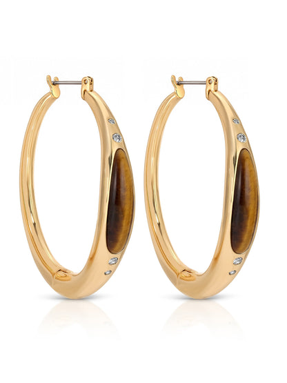 Tiger's Eye Solstice Hoops - Tigers Eye with 18k Gold Plating | Ettika