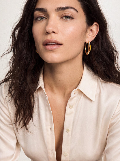 Tiger's Eye Solstice Hoops - Tigers Eye with 18k Gold Plating | Ettika