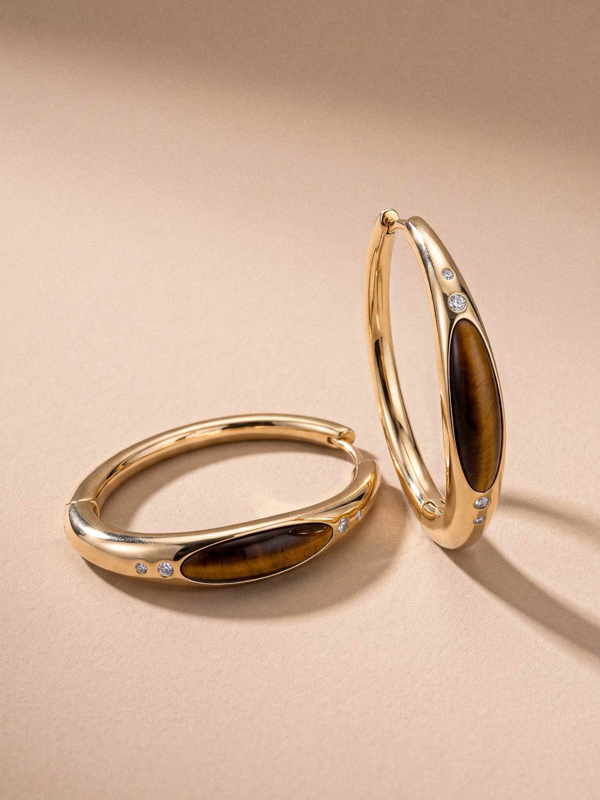 Tiger's Eye Solstice Hoops - Tigers Eye with 18k Gold Plating | Ettika