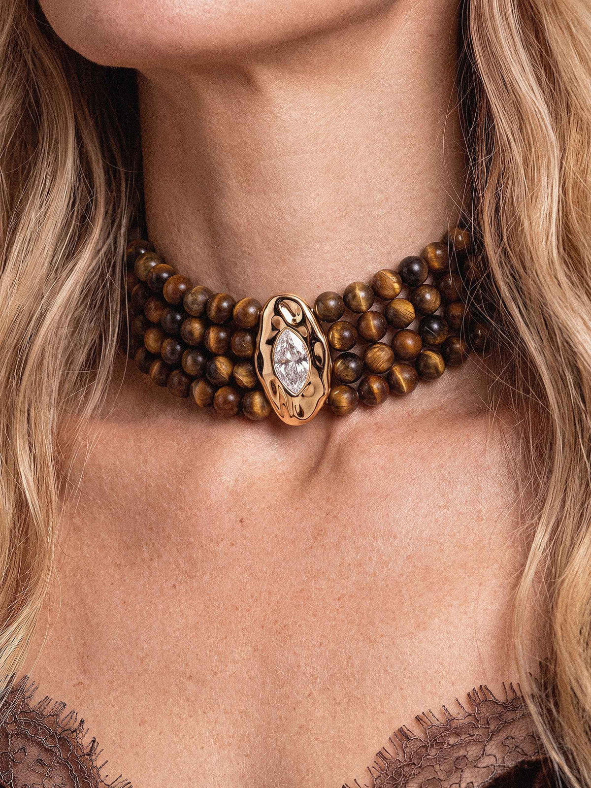 Tiger's Eye Luxe Choker - Tigers Eye with 18k Gold Plating | Ettika
