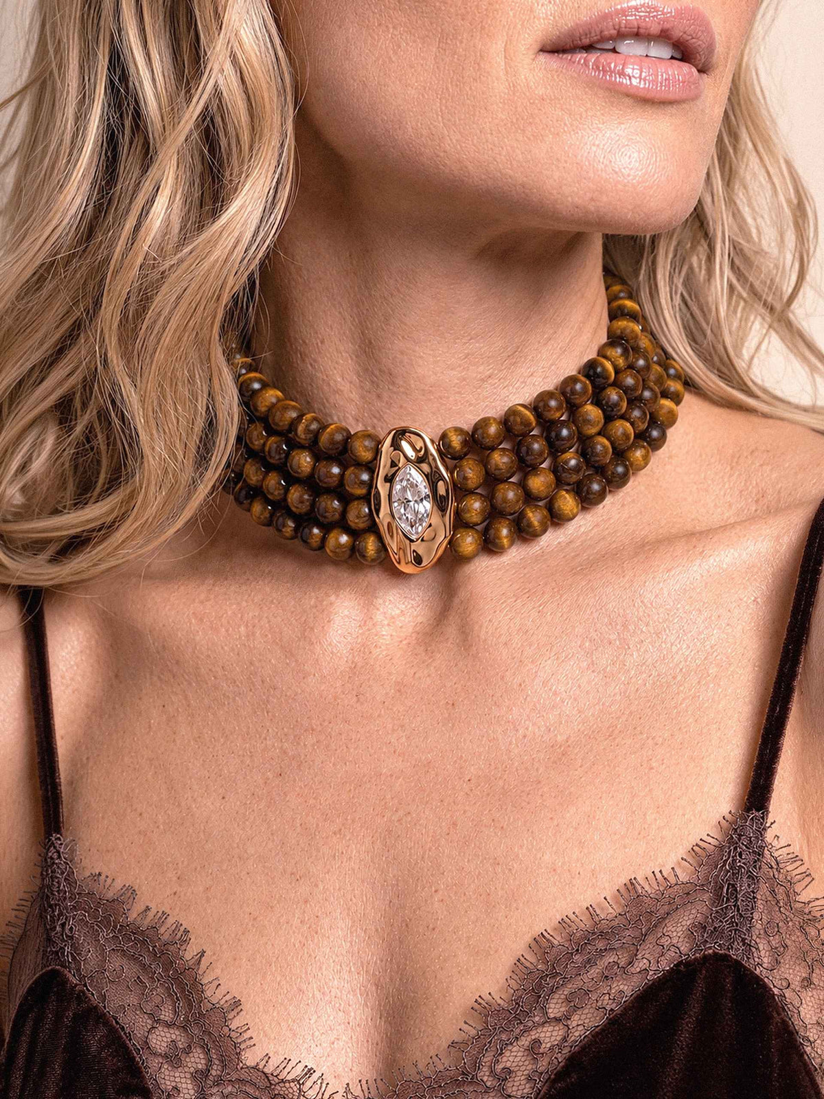 Tiger's Eye Luxe Choker - Tigers Eye with 18k Gold Plating | Ettika
