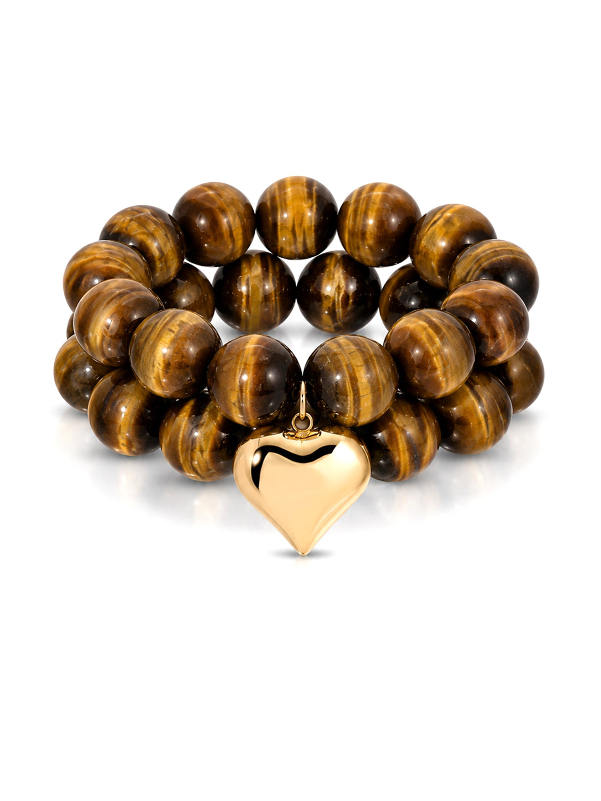 Luck and Love Tiger's Eye Heart Bracelet Set - Tigers Eye with 18k Gold Plating | Ettika