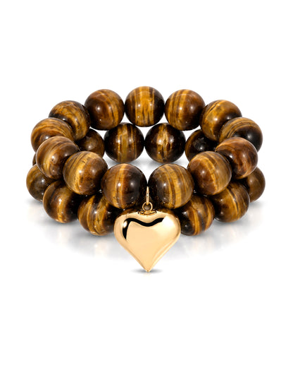 Luck and Love Tiger's Eye Heart Bracelet Set - Tigers Eye with 18k Gold Plating | Ettika