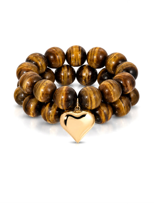 Luck and Love Tiger's Eye Heart Bracelet Set - Tigers Eye with 18k Gold Plating | Ettika