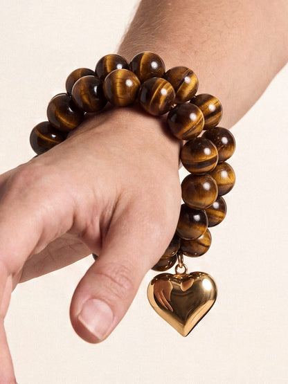 Luck and Love Tiger's Eye Heart Bracelet Set - Tigers Eye with 18k Gold Plating | Ettika
