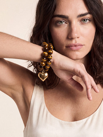 Luck and Love Tiger's Eye Heart Bracelet Set - Tigers Eye with 18k Gold Plating | Ettika