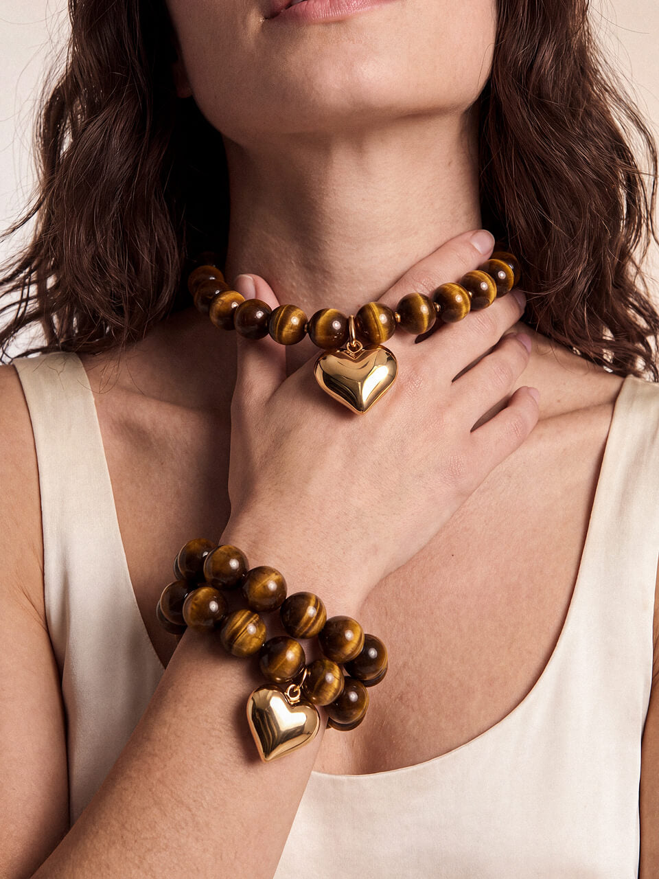 Luck and Love Tiger's Eye Heart Bracelet Set - Tigers Eye with 18k Gold Plating | Ettika